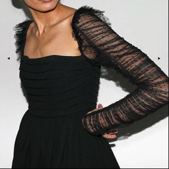 NWT Self-Portrait Crepe Dot Mesh Sleeved Midi Dress - Picture 1 of 16